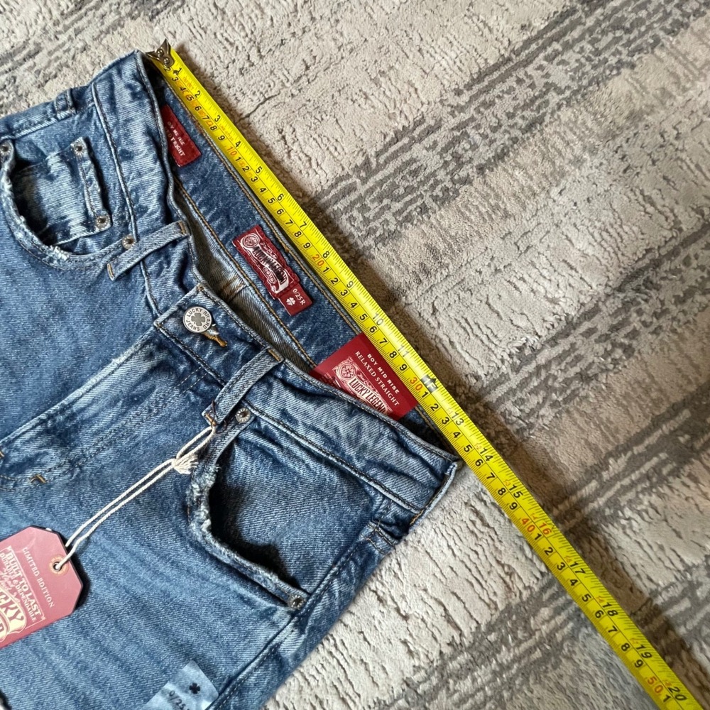 NEW Lucky Brand Legend Boy Mid Rise Relaxed Straight Patchwork Jeans Womens 0/25 - Picture 10 of 13